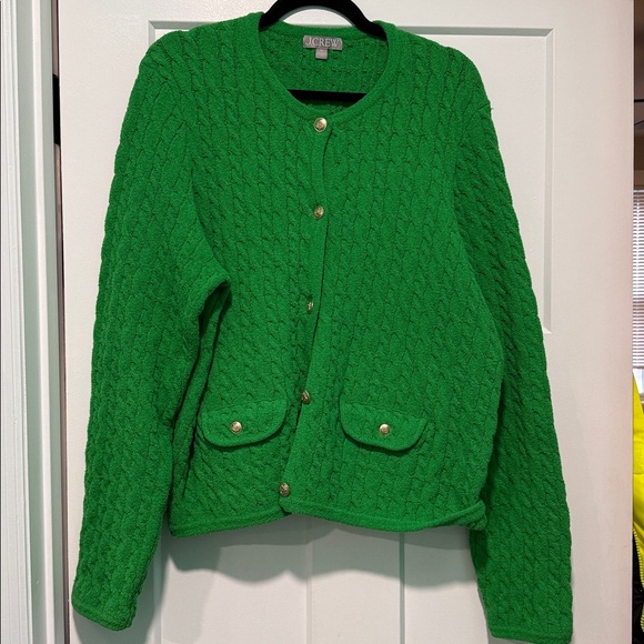 J. Crew Green Odette cable-knit lady jacket Sweater, size XL - Picture 2 of 6